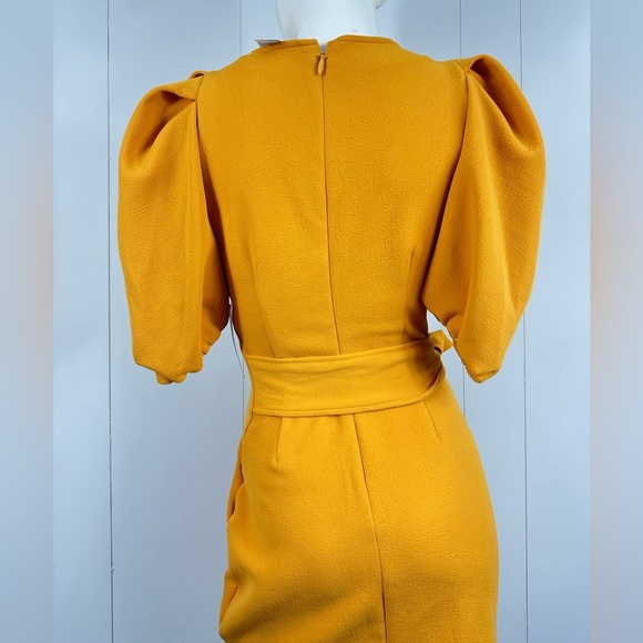 NWT New York & Company Yellow Sheath Dress Size Small Puff Sleeve Bow Detail - Picture 11 of 11
